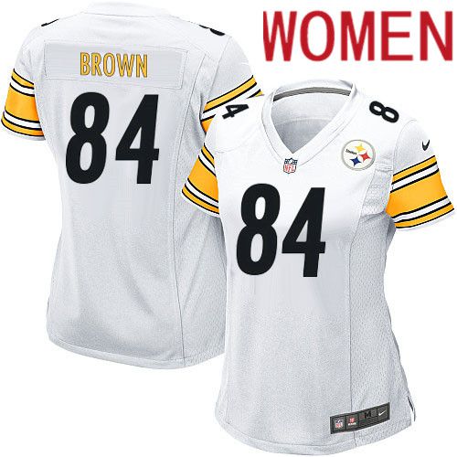 Women Pittsburgh Steelers #84 Antonio Brown Nike White Game NFL Jersey->women nfl jersey->Women Jersey